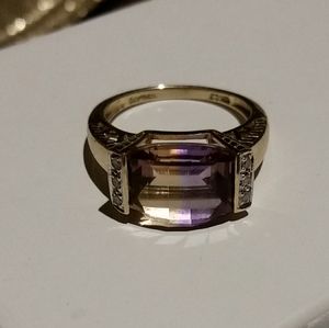 SOLID 10K Yellow Gold Ametrine & Diamond Ring